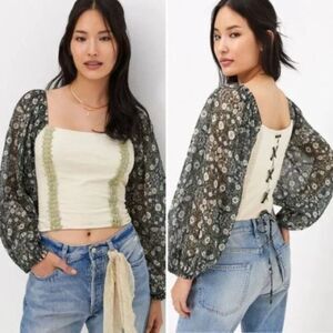 NWT Anthropologie Smocked Balloon-Sleeve Top | XL